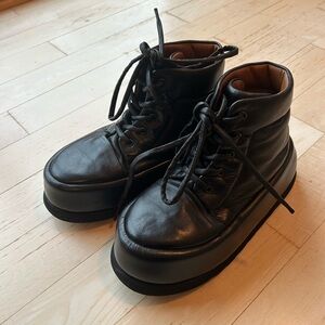 MARSÈLL Women’s Bombo Black Leather Ankle Boots Made in Italy Size 7.5 (EU 37.5)